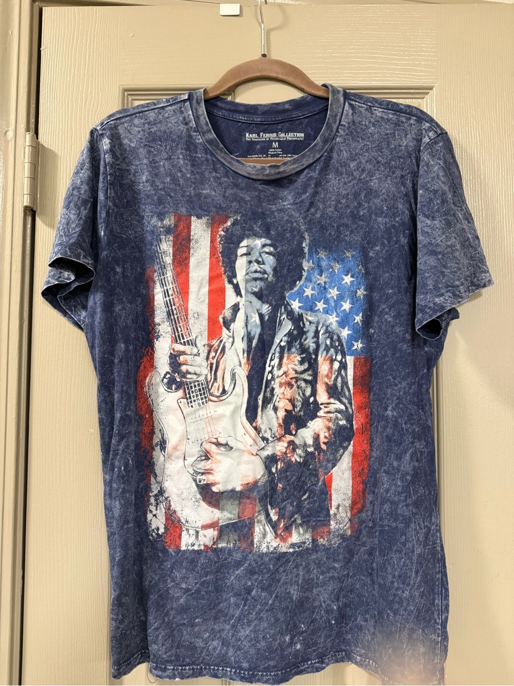 Men's Blue Graphic Tee - American Flag Jimi Hendrix Print